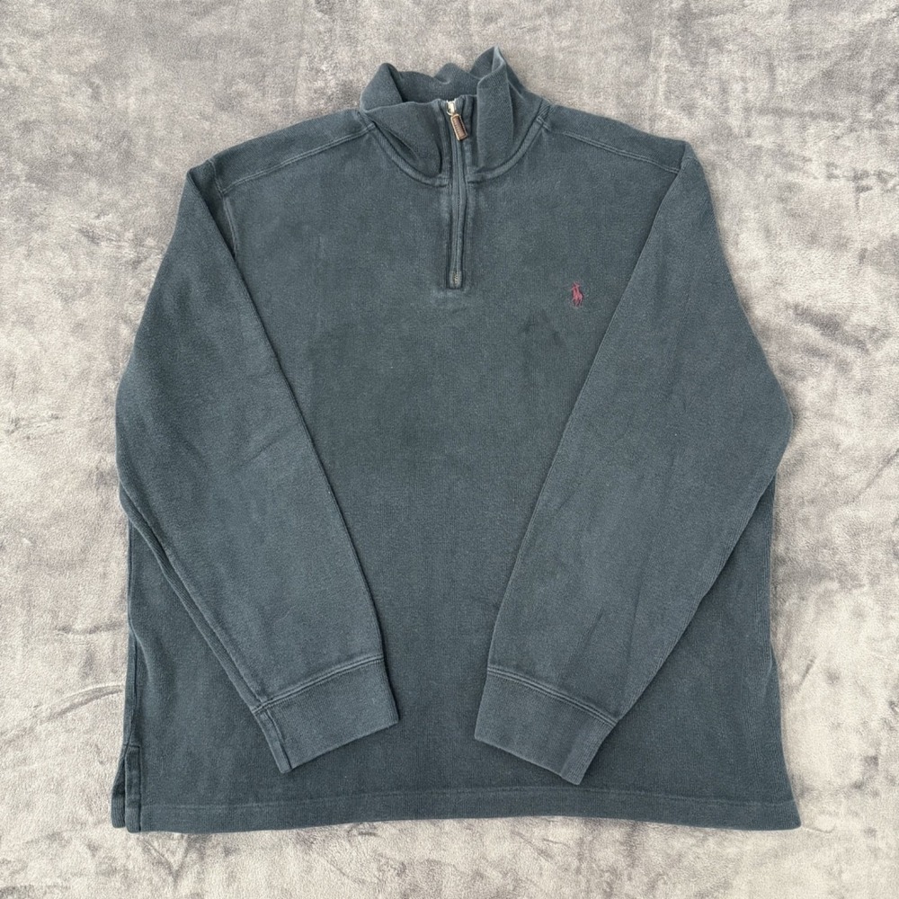 Polo Ralph Lauren Sweater Mens XL Black 1/4 Zip Mock Neck Knit Pullover Pony